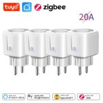 ZigBee Smart Socket EU Plug 20A Adapter Power Monitor Smart Socket Tuya Smart Life APP Control Work with Alexa Google Home
