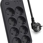 Power Strip 8-Way (16 A / 4000 W) with 3 USB (3.1 A / 5 V), Maxcio 11 in 1 Multiple Socket Surge Protection with Switch, Wall Mounting, 2 m Cable Socket Distributor for Office and