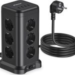 Power Strip Tower 12 Compartments (4000 W/16 A), Maxcio USB Multiple Socket Tower Surge Protection with 4 USB (5 V/2.4 A Max.), Socket Tower Distribution Socket for Office, 2 m Cab